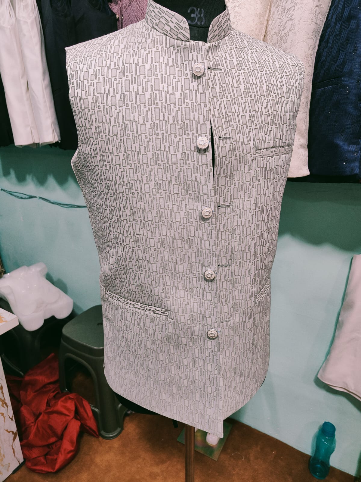 Textured Grey Kurta Pajama